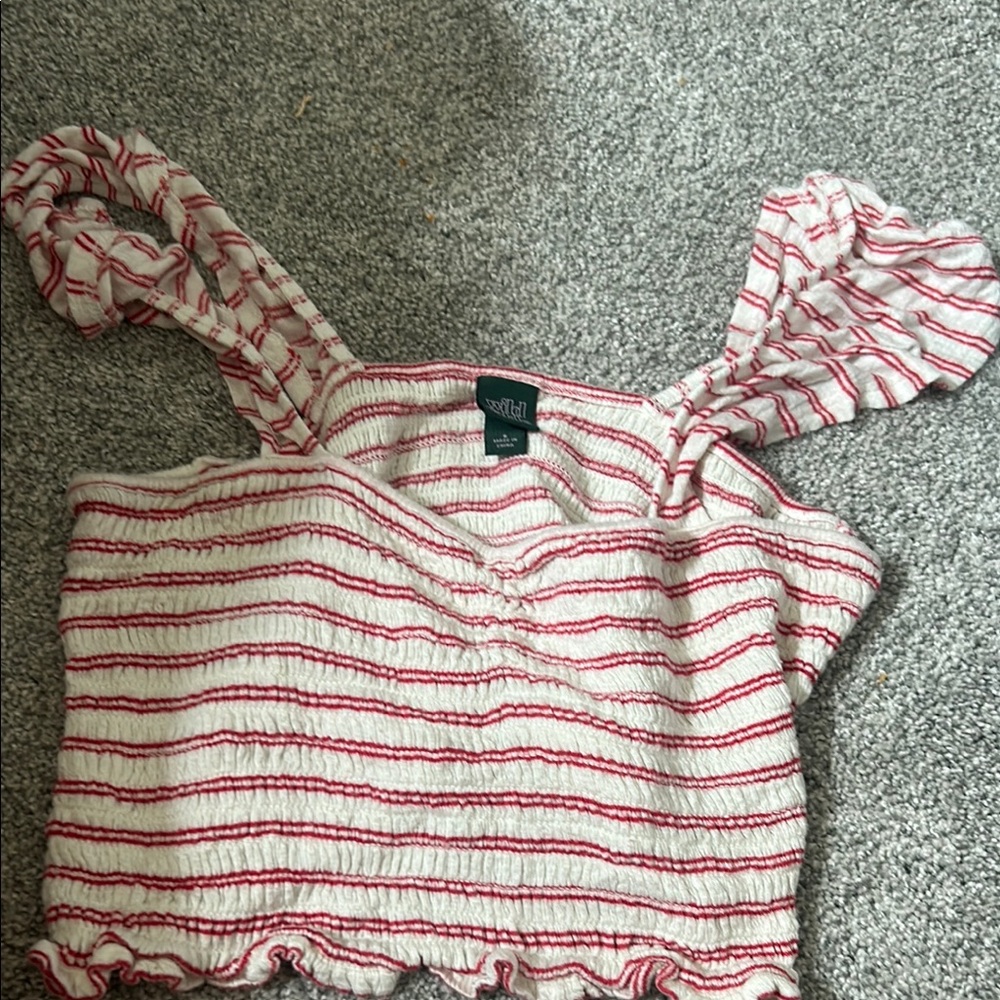 Wild Fable Red and Pink Flutter Sleeve Smocked Crop Top